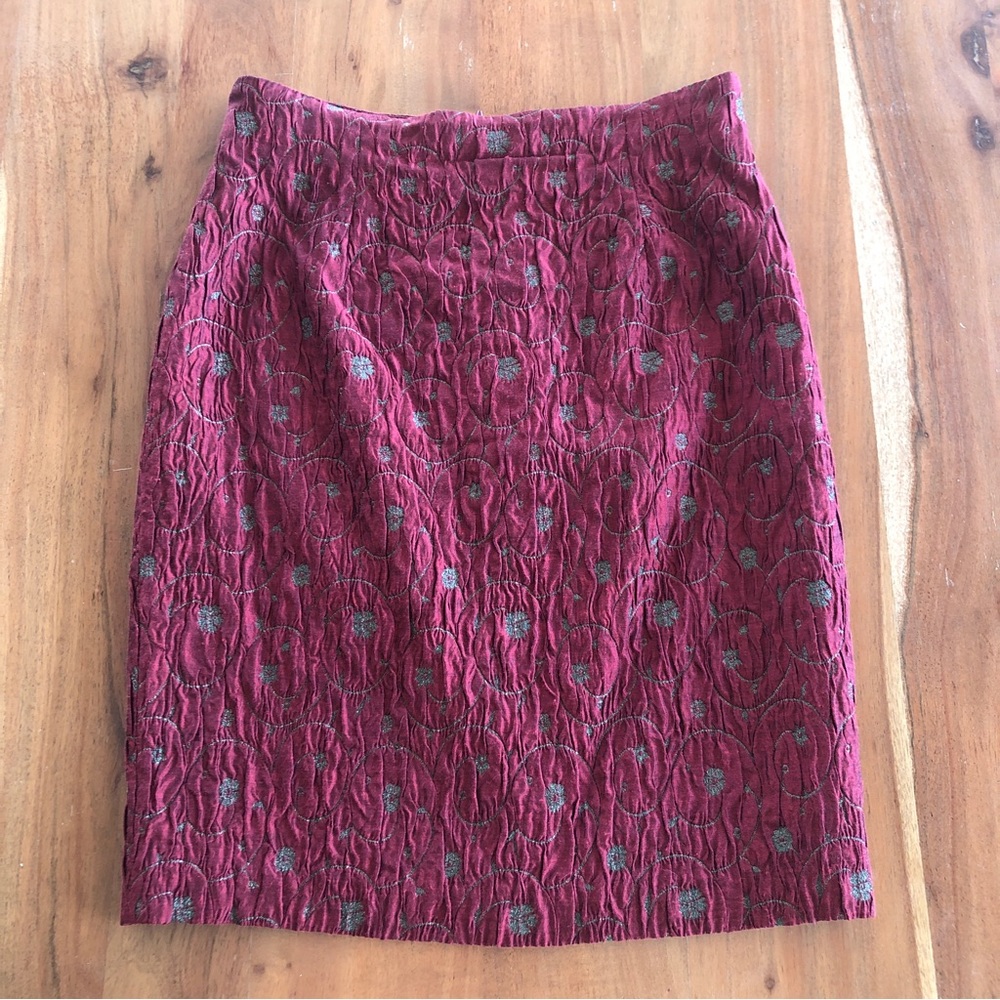 Vintage Banu Paris Pink & Gray Embroidered Pencil Skirt Sz 10 - EUC